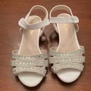 Walofou Girl Princess Sandals Low Heel Sequins Silver Heels size Silver 12